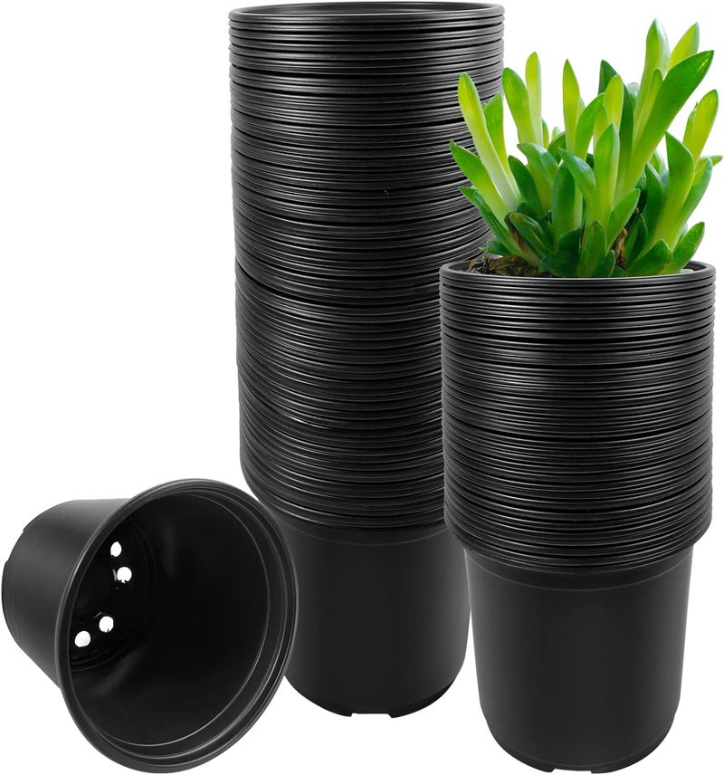 RAOOKIF 100 Pack Nursery Pots, 4 5 6 Inch Nursery Pot for Plants, Plastic Plant Pots with Drainage Holes, Garden Flower Pots for Transplanting, Succulents, Cuttings, Seedlings(6inch,100pcs) - Image 1